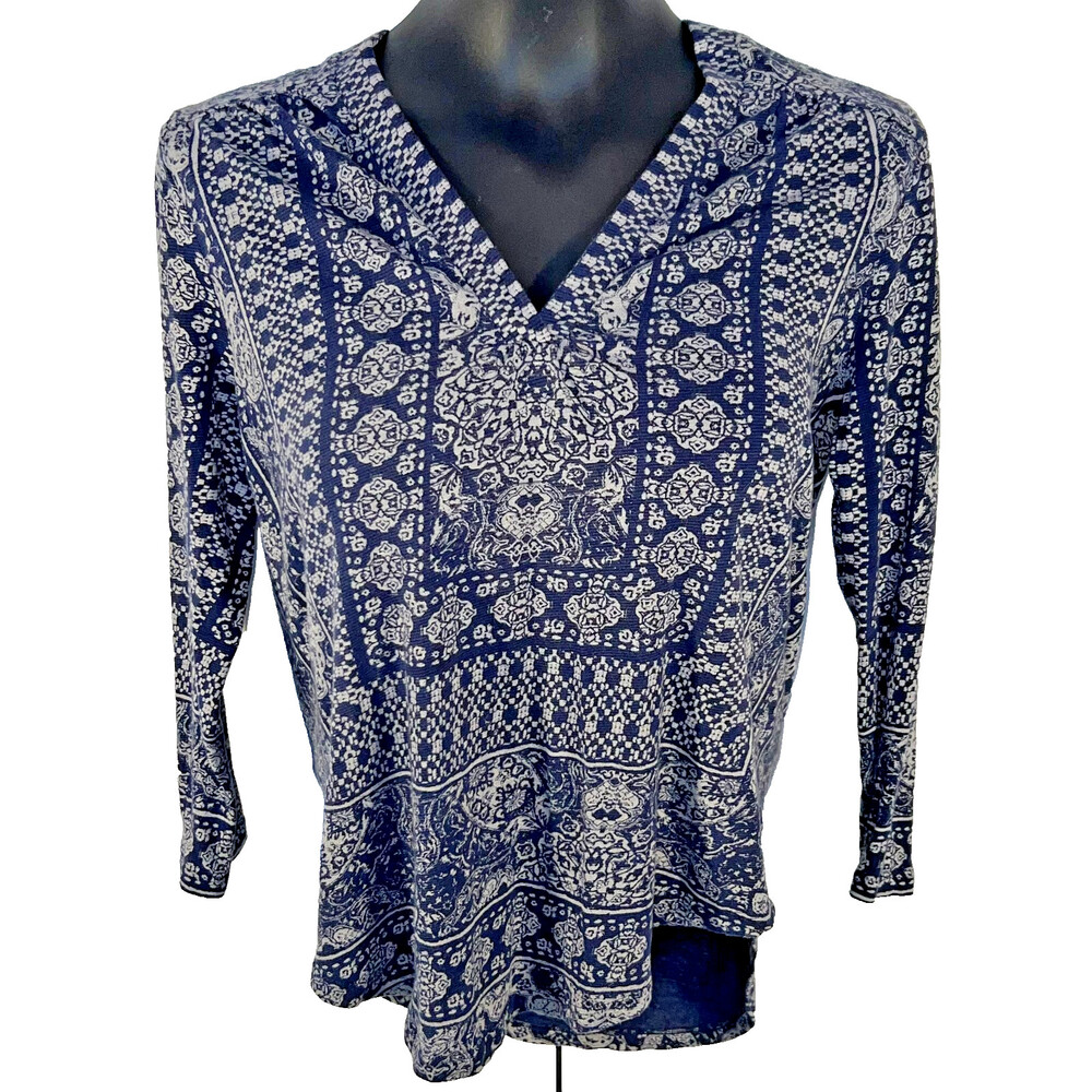 Lucky Brand Peasant Top Blouse Women's S Petite V-Neck Cottage Core Long Sleeve